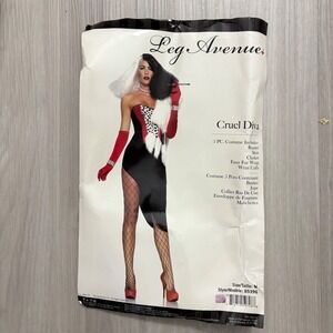 Cruel Diva Villain Women Costume Dalmatian Leg Avenue Corset Skirt Halloween Med